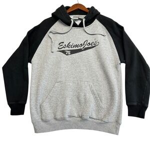 Eskimo Joes 75 Raglan Hoodie Mens Large Gray Black Stillwater OK Sweatshirt